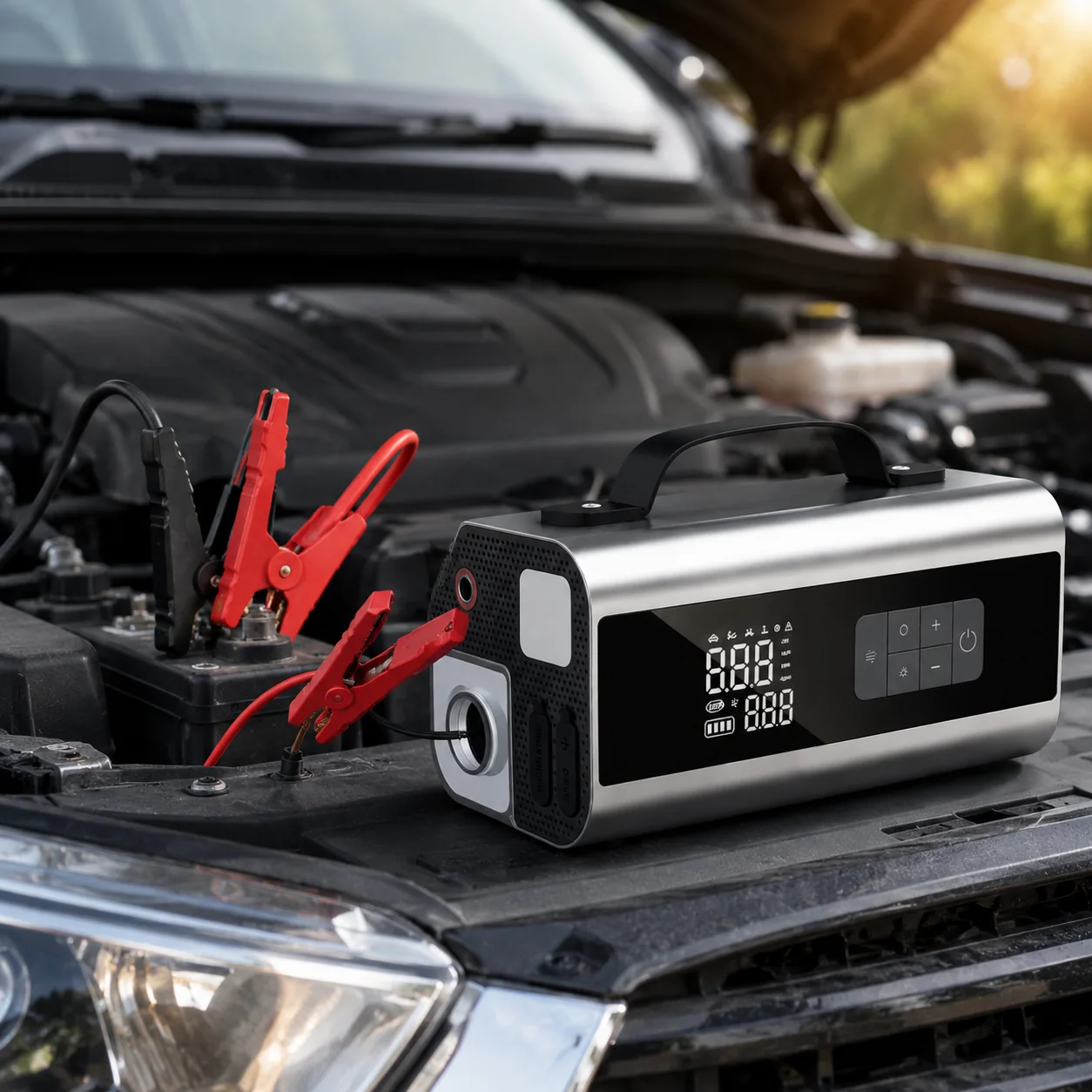 VJS-001 jump starter used for vehicle jump starting