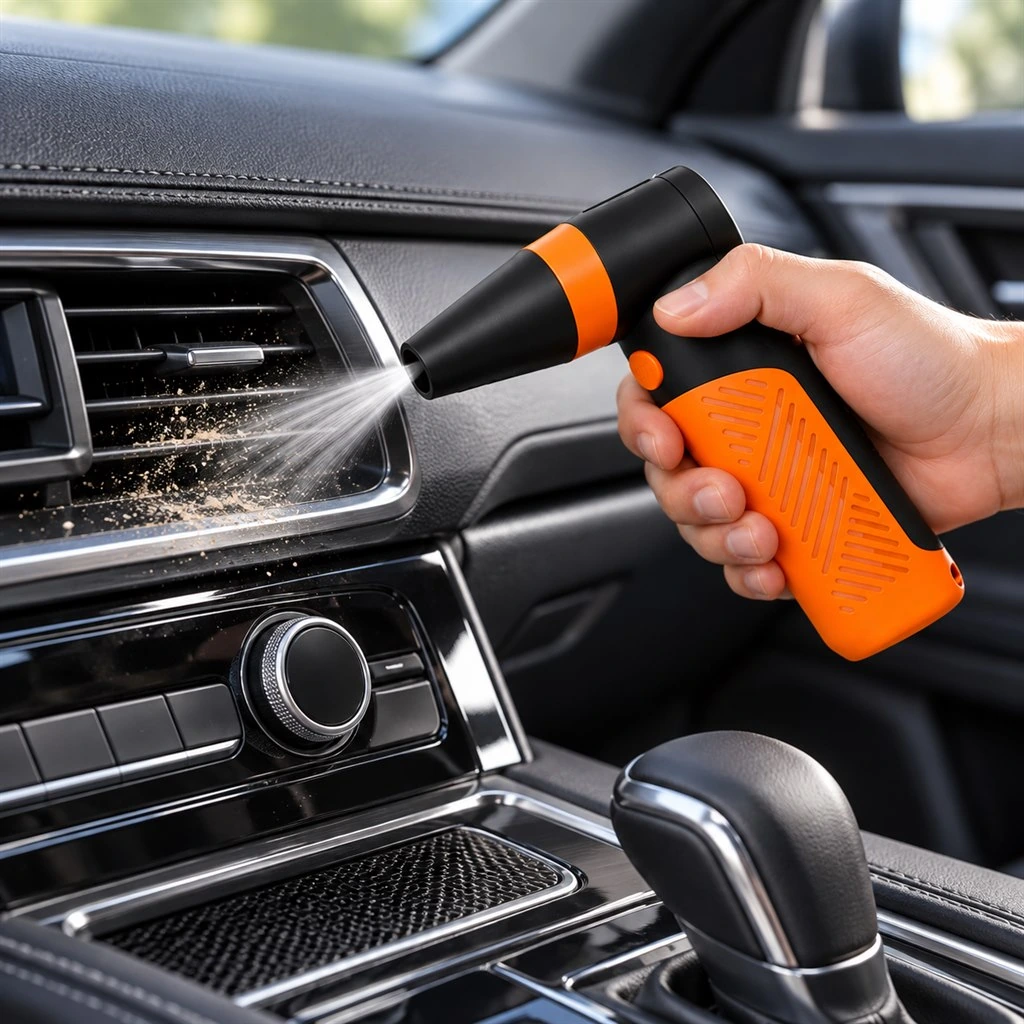 VAD-002 cleaning a vehicle dashboard air vent and console seam