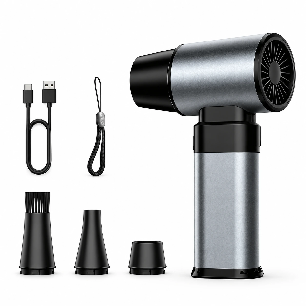 VAD-006 with USB charging cable, wrist lanyard and three nozzle attachments